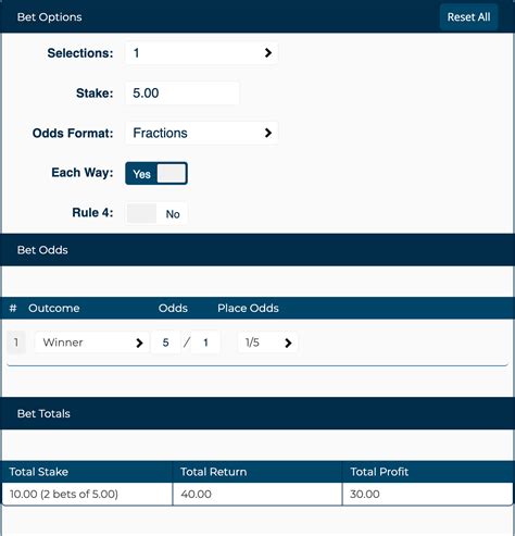 each way winnings calculator.